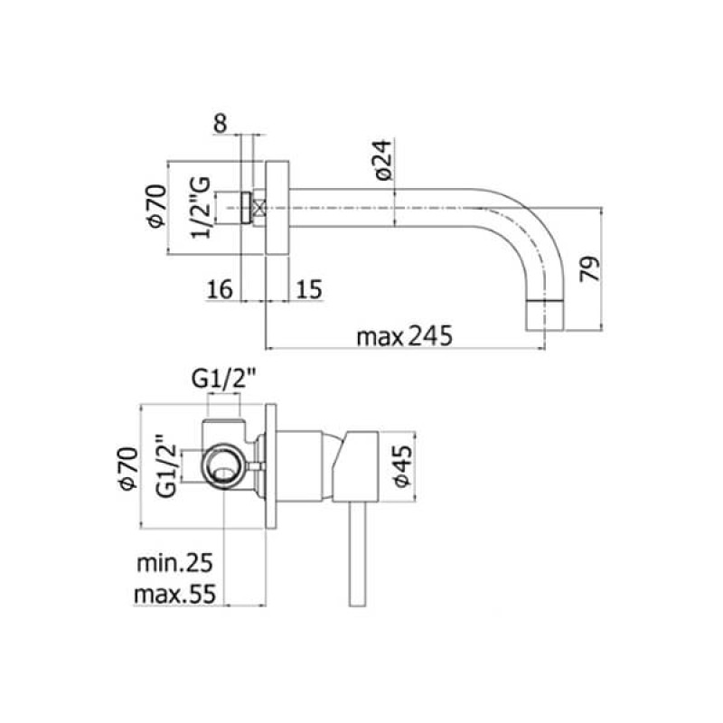Paffoni Змішувач для умивальника Stick SK 007 CR 70 прихованого монтажу вилив 245 mm, хром (SK007CR70)