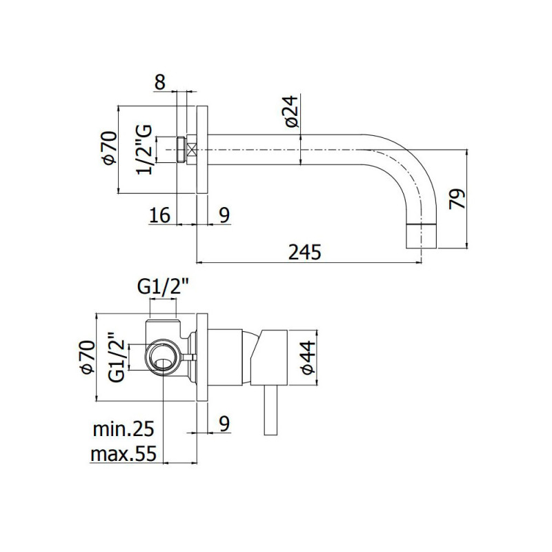 Paffoni SK007ST70 Stick Змішувач для раковини прих. монтажу, вилив 245, Stainless Steel tick Змішувач для раковини прих. монтажу, вилив 245, Stainless Steel (SK007ST70)
