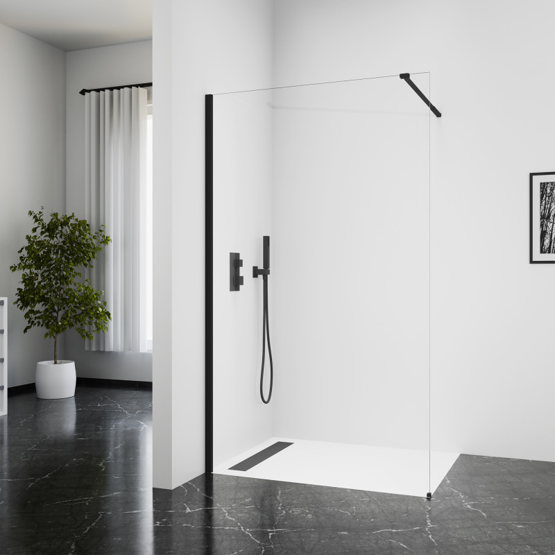 Qtap Душова перегородка Walk-In Standard BLM201.C8 100х190 см, скло Clear 8 мм, покриття CalcLess