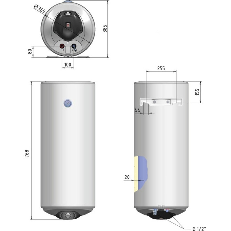 Водонагрівач електричний Thermo Alliance Spectra slim 50 л вертикальний, мокрий ТЕН 1,5 кВт, d 360 мм SD00056731