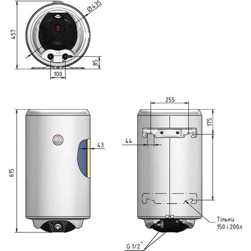 Водонагрівач електричний Thermo Alliance Spectra 50 л вертикальний, сухі ТЕНи 1,6 кВт, d 435 мм SD00056736