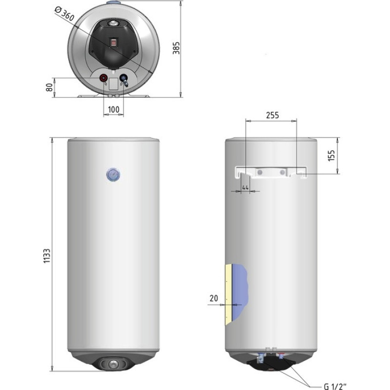 Водонагрівач електричний Thermo Alliance Spectra slim 80 л вертикальний, мокрий ТЕН 2,0 кВт, d 360 мм SD00056732