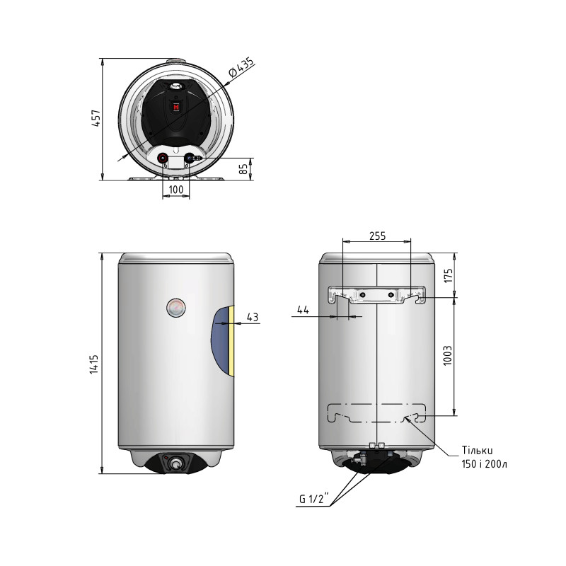 Водонагрівач електричний Thermo Alliance Spectra 150 л вертикальний, сухий керамічний ТЕН 2,0 кВт, d 435 мм SD00056722