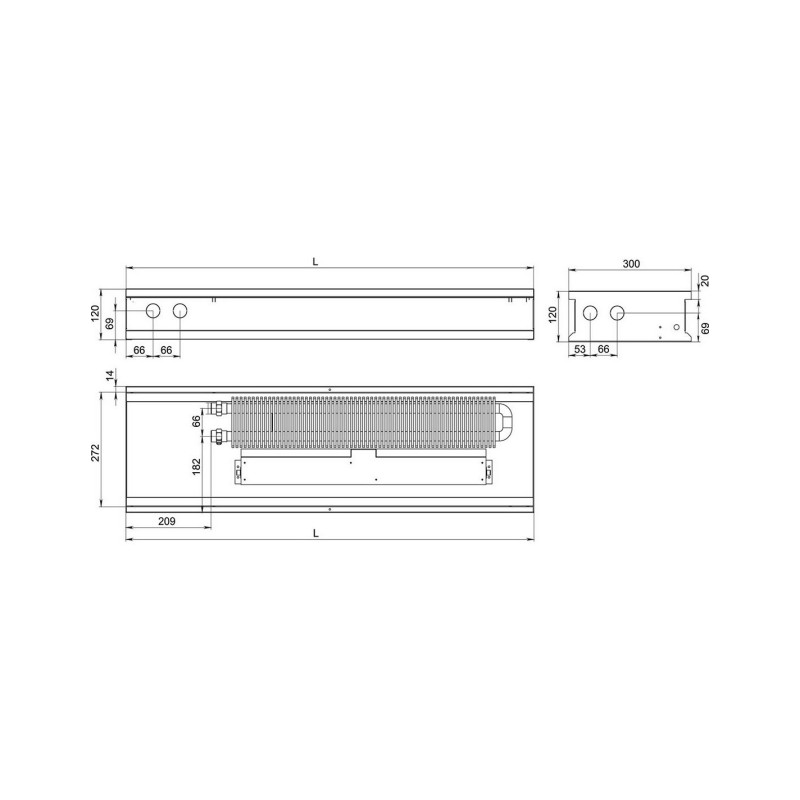 Carrera Внутрішньопідлоговий конвектор SV Inox 280х3000х120+вент. DC24V (SVI24dc_28/300/12)