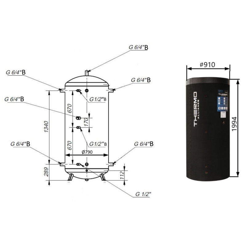 Теплоакумулятор Thermo Alliance TA-ТАМ-00 1000 з ізоляцією 60 мм SD00047695