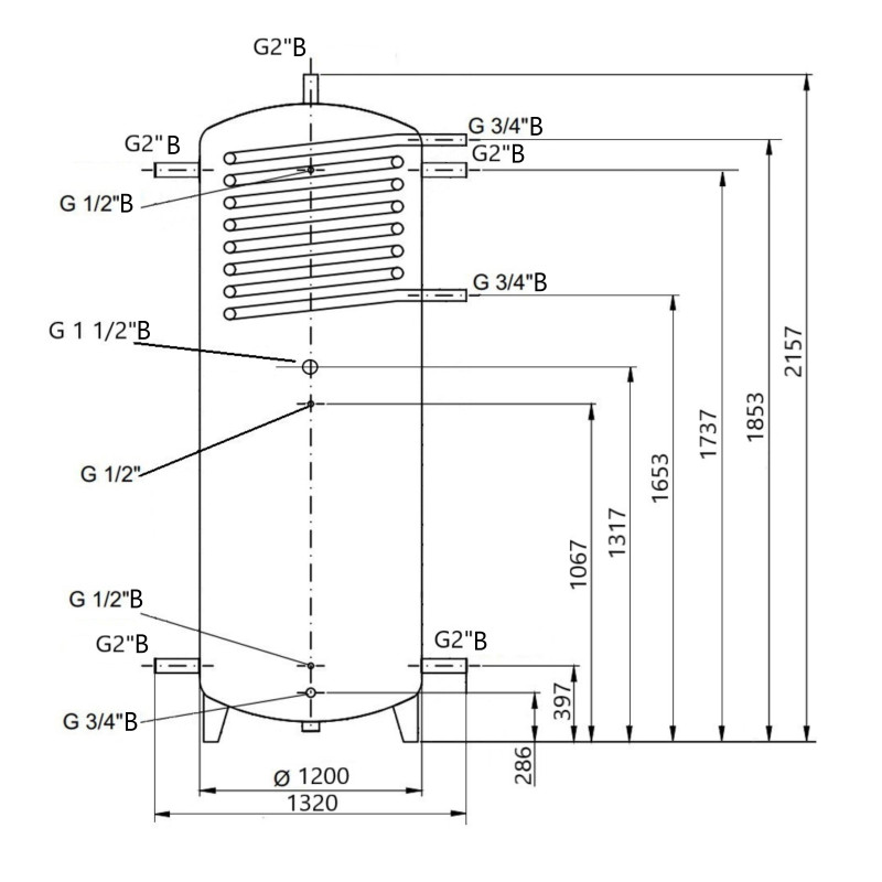 Теплоакумулятор Thermo Alliance TAI-10 2000 з теплообмінником 1,4 кв. м без ізоляції SD00046649