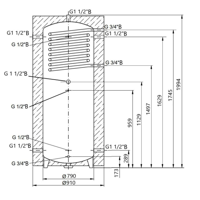 Теплоакумулятор Thermo Alliance TAI-10 1000 з теплообмінником 1,4 кв. м з ізоляцією 60 мм SD00044722