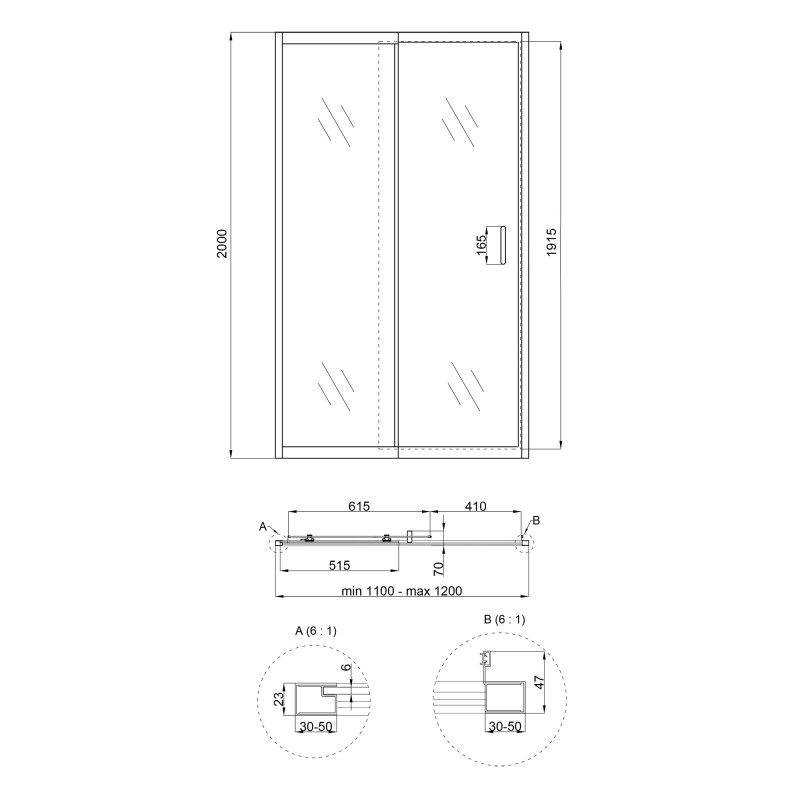 Qtap Душові двері в нішу Taurus CRM201-11.C6 110-120x185 см, скло Clear 6 мм, покриття CalcLess
