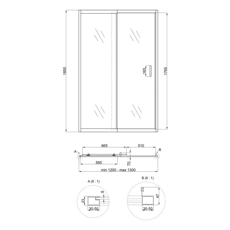 Qtap Душові двері в нішу Taurus CRM2012-13.C6 120-130x185 см, скло Clear 6 мм, покриття CalcLess