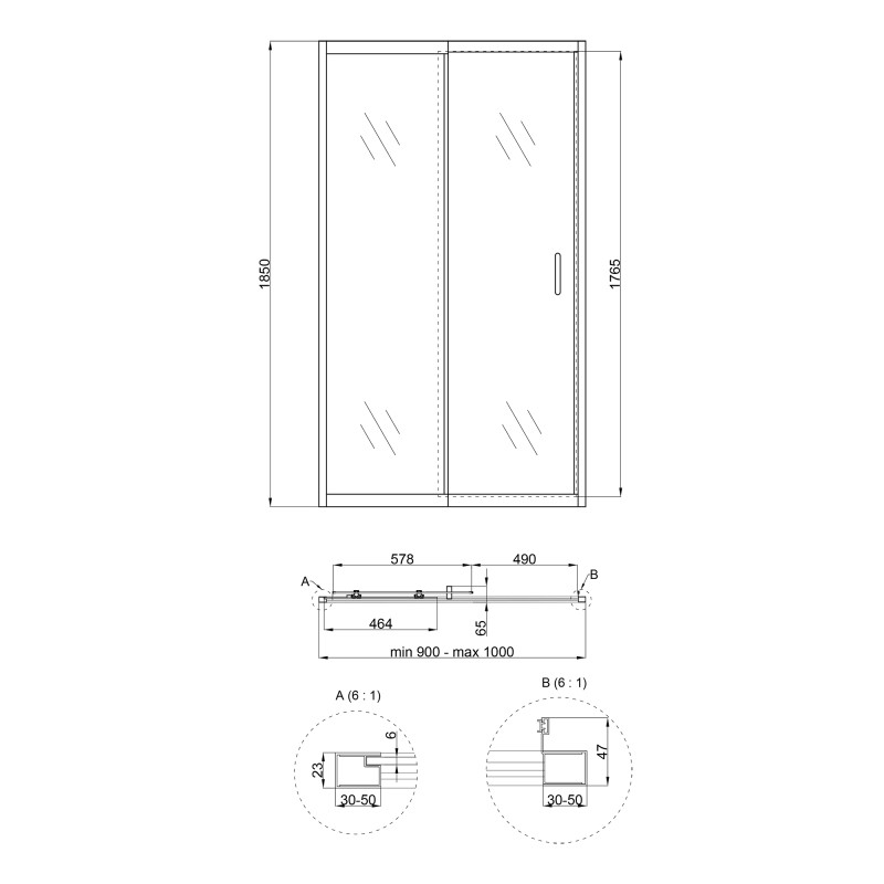 Qtap Душові двері в нішу Taurus CRM209-1.C6 90-100x185 см, скло Clear 6 мм, покриття CalcLess