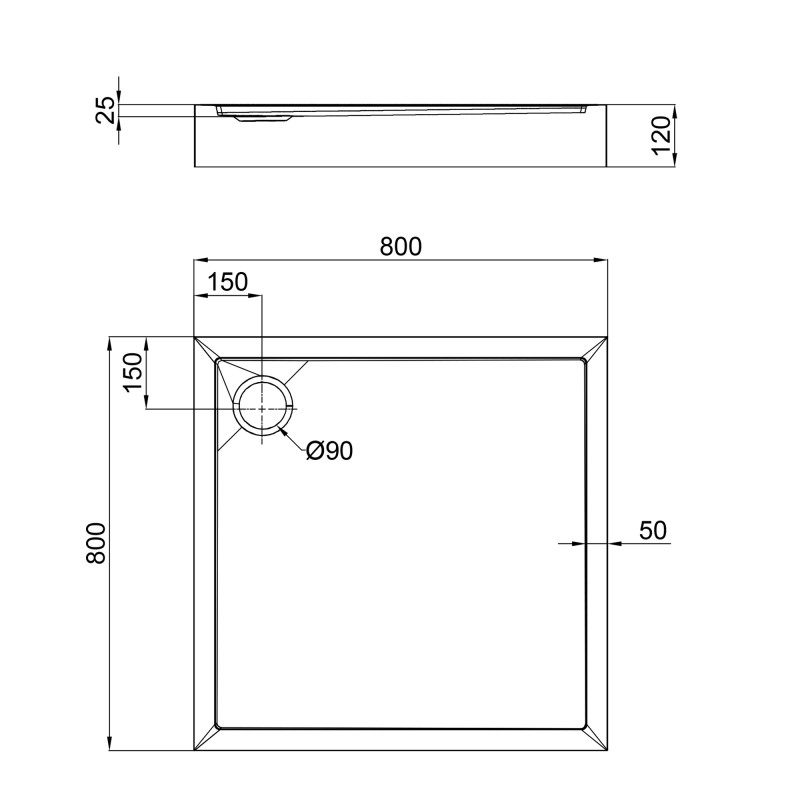 Qtap Душовий піддон Tern 308812C 80x80x12 см + сифон