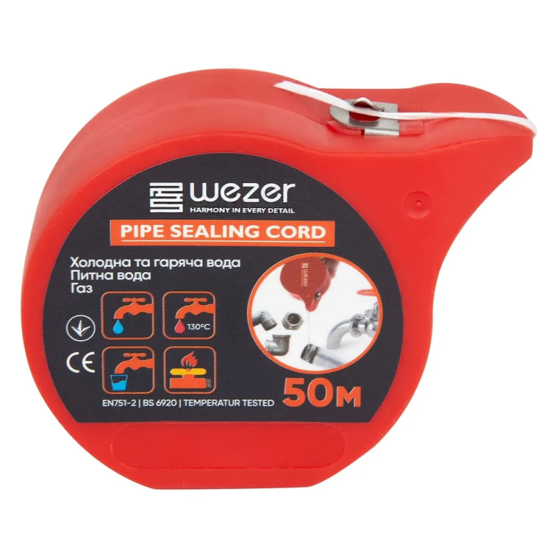 Уплотнительная нейлоновая нить WEZER PRO для герметизации резьбовых соединений, 50 м