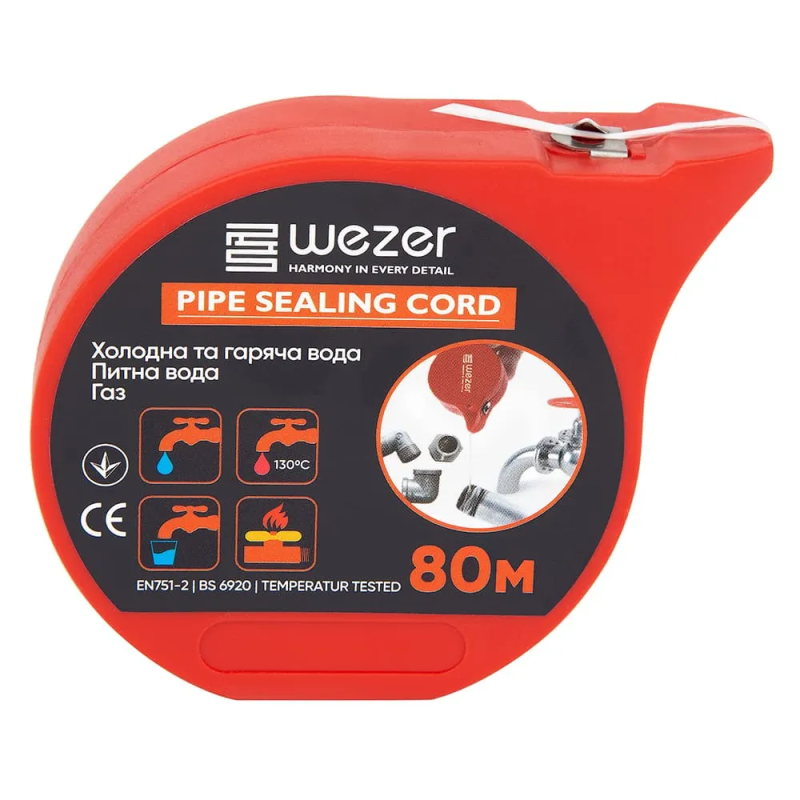 WEZER фум Ущільнююча нитка PRO 80 м нейлонова для гермет. різьб. з'єднань (TFW0003) {210/30} (TFW0003)