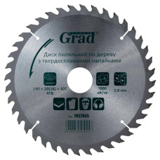 Grad Диск пиляльний по дереву з твердосплавними напайками 190×32(20;16)×40T (1957945)