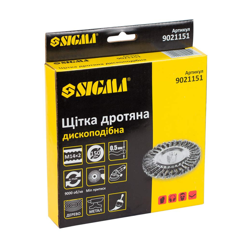 SIGMA Щітка дротяна дископодібна Ø150мм М14×2мм (сталева кручена) (9021151)