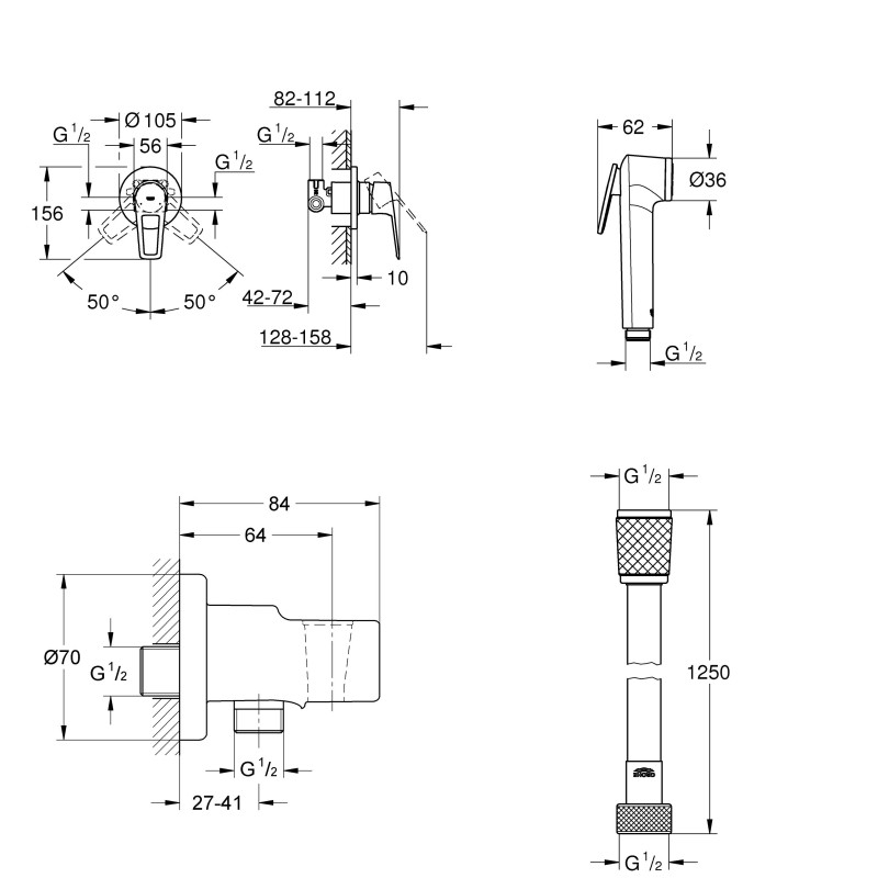 Grohe Готовий комплект для гігієнічного душу BauLoop New з Tempesta-F (UA11104202)