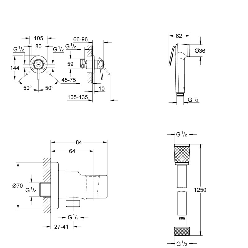 Grohe Готовий комплект для гігієнічного душу BauClassic New з Tempesta-F (UA11104802)