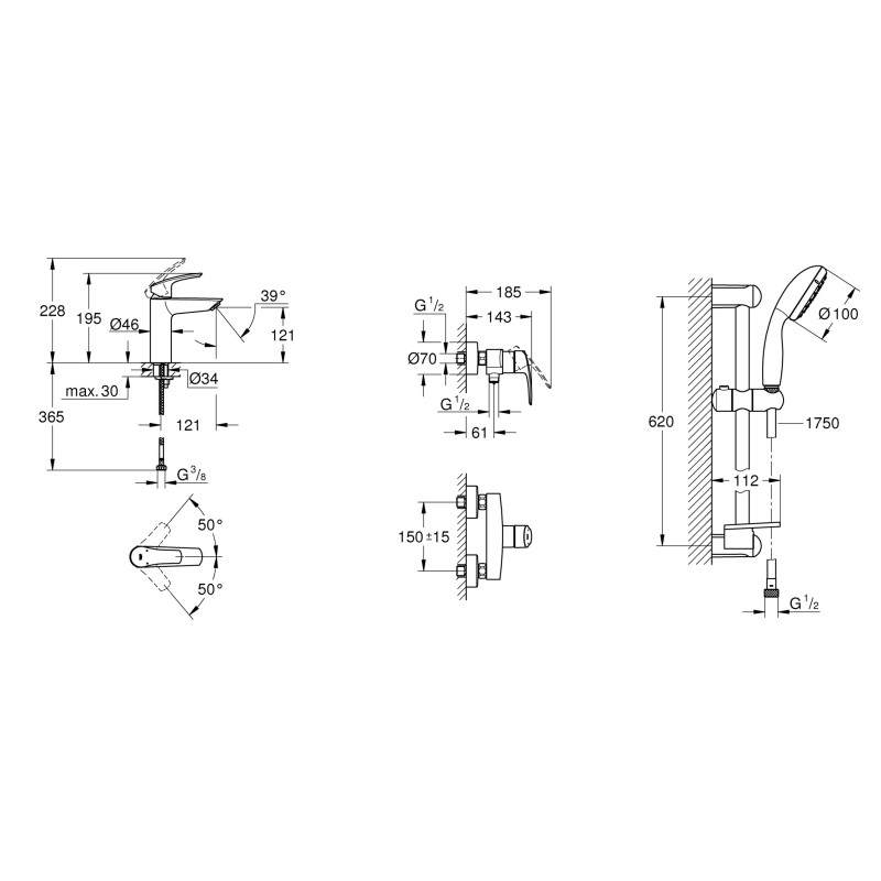 Grohe Набір змішувачів для ванни Eurosmart + New Tempesta 100 (UA123244M0)