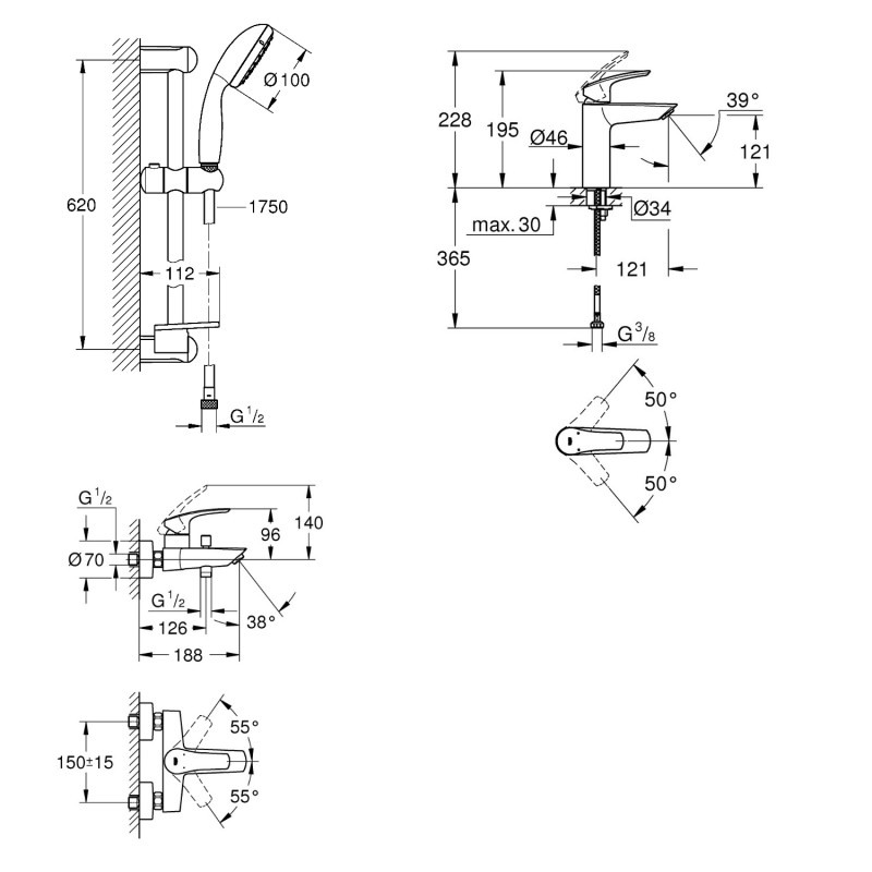 Grohe EUROSMART NEW набір змішувачів для ванни (23324003+33300003+27926001), (UA123246M0)