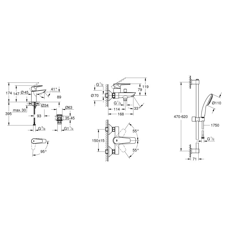 Grohe Набiр змiшувачiв QuickFix Start Edge 3 в 1 для ванни (UA202501SE)