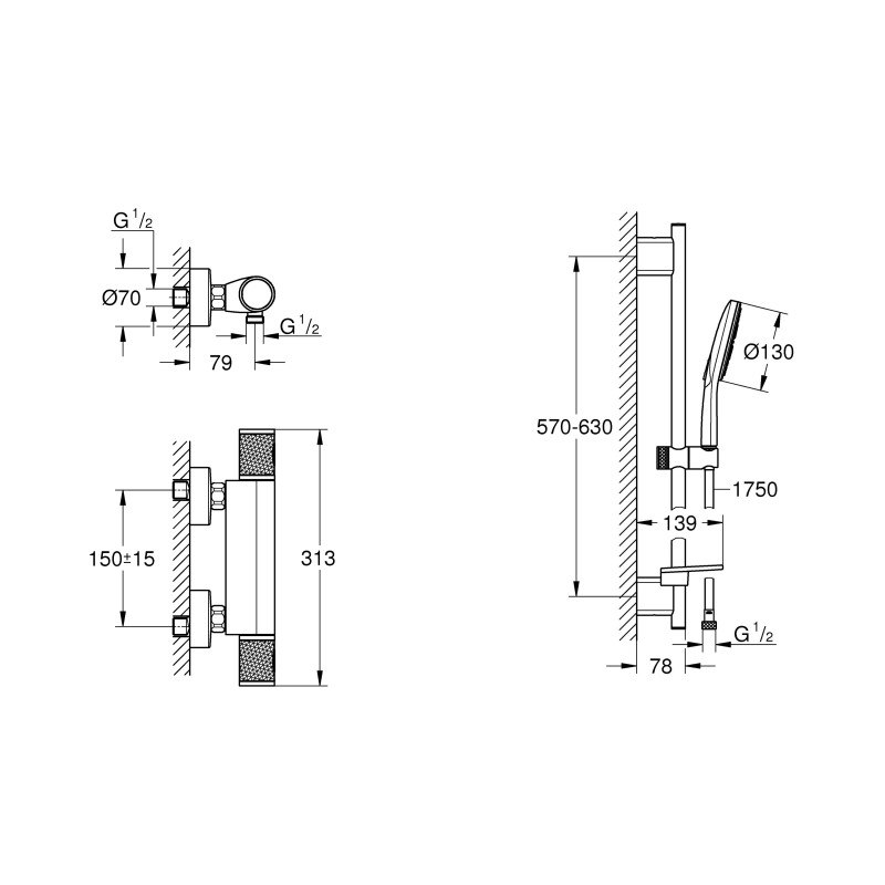 Grohe QuickFix Precision Feel Термостат для душу із душовим гарнітуром Rainshower SmartActive (UA202908T2)