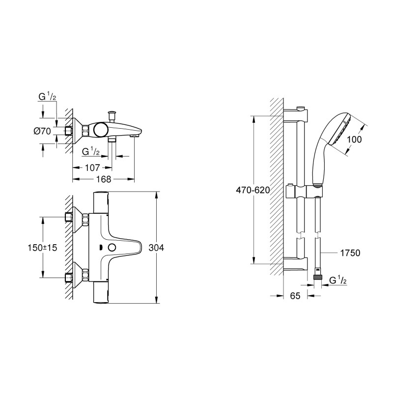 Grohe Precision Start Термостат для ванни + Душовий гарнітур Vitalio Start 100 (UA303907T1)