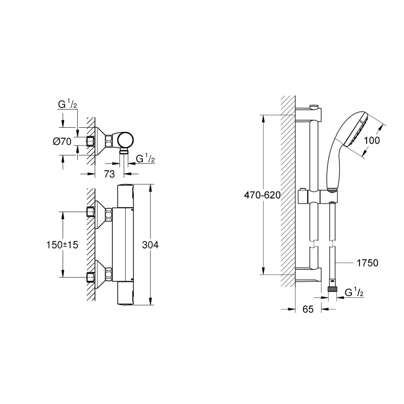 Grohe Precision Start Термостат для душу + Душовий гарнітур Vitalio Start 100 (UA303908T1)