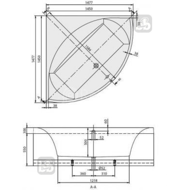 VILLEROY & BOCH SQUARO Кутова Ванна 145 * 145 без панелі, (UBQ145SQR3V-01)