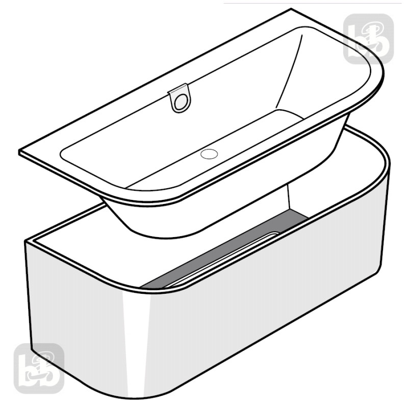 VILLEROY & BOCH OBERON 2.0 Ванна кварилова 180х80, пристінна з білою панеллю та зливом-переливом, (UBQ180OBR9CD00V-01)