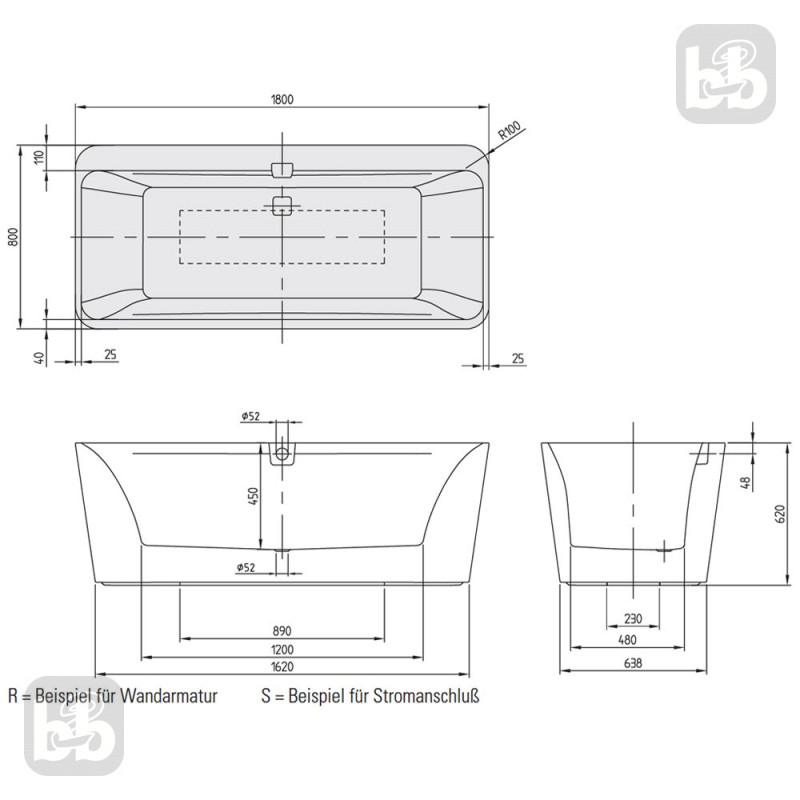 VILLEROY & BOCH SQUARO ванна 180*80см, колір білий альпін, матеріал Quaryl, (UBQ180SQE9T2V-01)
