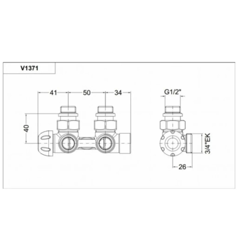 Carlo Poletti Вузол термостатичний FIRST PIASTRE ХРОМ кутовий Ø1/2″ З x 3/4″ EK 50 мм (V137112CB)