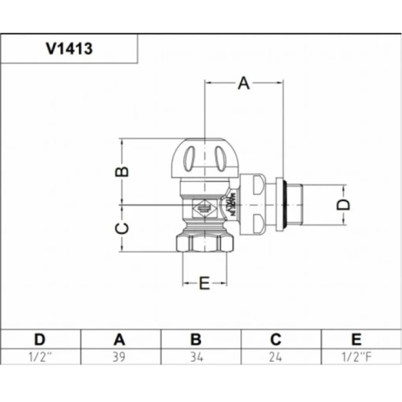 Carlo Poletti Термоклапан кутовий ХРОМ Ø1/2″ FIRST THERMO (V141310CB)