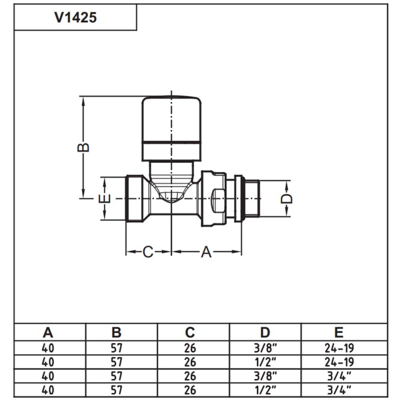 Carlo Poletti Кран-термостат прямий ХРОМ Ø1/2″ х 24-19 FIRST THERMO (V142511CB)