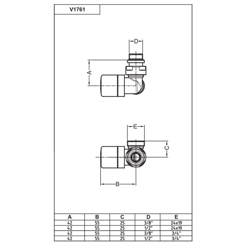 Carlo Poletti Кран-термостат трьохосьовий ХРОМ Ø1/2″ х 24-19 DX (правий) FIRST CORNER (V176111CBDX)