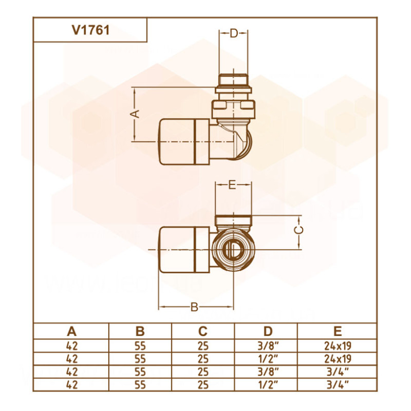Carlo Poletti Кран-термостат трьохосьовий ХРОМ Ø1/2″ х 24-19 DX (правий) FIRST CORNER (V176111CBDX)