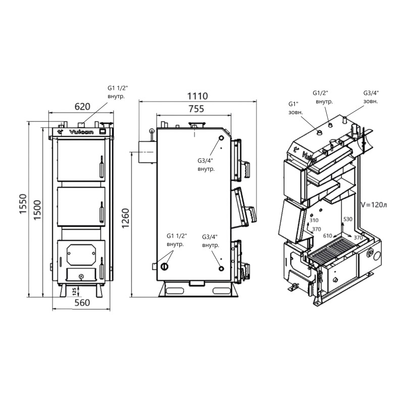 Котел твердопаливний сталевий Thermo Alliance Vulcan V 5.0 SF 35 SD00054030