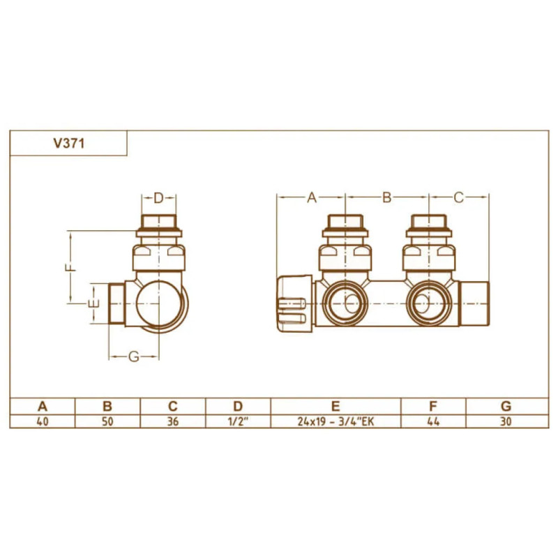 Carlo Poletti Вузел термостатичний TWIN THERMO БІЛИЙ кутовий ПРАВИЙ Ø1/2″ З x 3/4″ EK 50 мм (V37110EFSB)