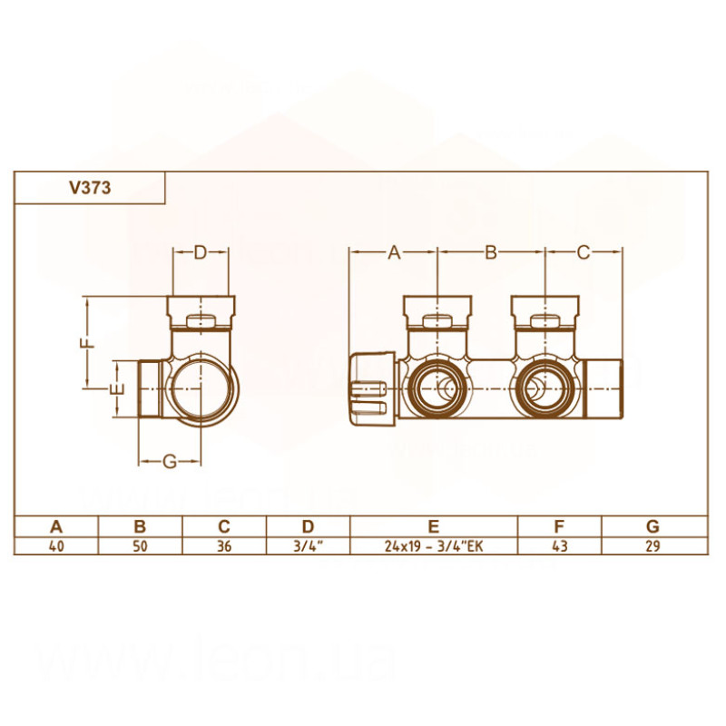 Carlo Poletti Вузел термостатичний TWIN F THERMO ХРОМ кутовий ЛІВИЙ Ø3/4″ F (пласке ущільнення) x 3/4″ EK 50 мм (V37310BSX)