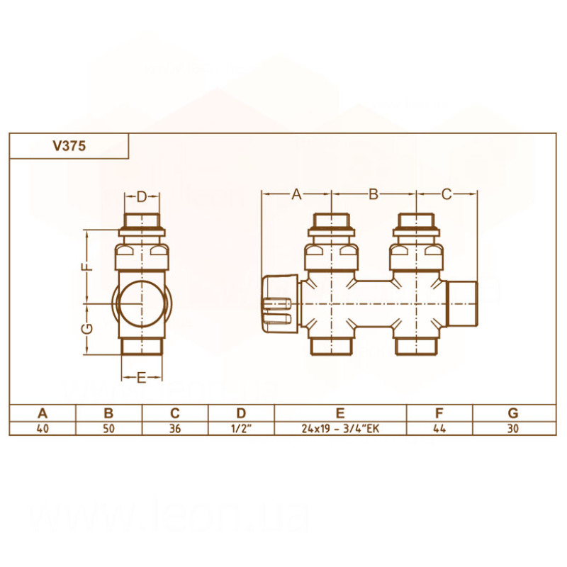 Carlo Poletti Вузел термостатичний TWIN THERMO ХРОМ прямий Ø1/2″ З x 3/4″ EK 50 мм (V37510BSB)