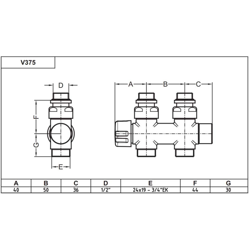 Carlo Poletti Вузел термостатичний TWIN THERMO ХРОМ прямий Ø1/2″ З x 3/4″ EK 50 мм (V37510BSB)