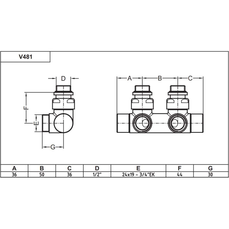 Carlo Poletti Вузел відсікаючий (одно/двотрубний) TWIN ХРОМ кутовий Ø1/2″ З x 3/4″ EK 50 мм (V48110B)