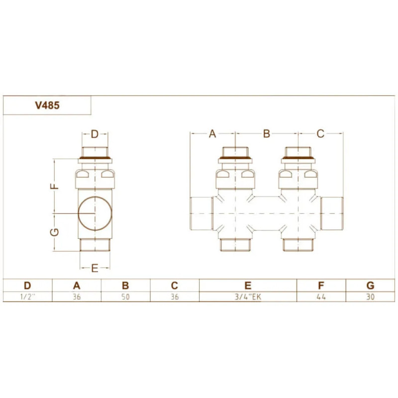 Carlo Poletti Вузел відсікаючий TWIN БІЛИЙ прямий Ø1/2″ З x 3/4″ EK 50 мм (V48510EFSB)