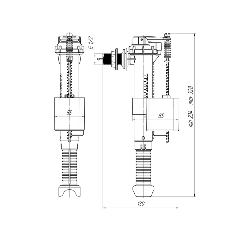ANI-plast Наливний механізм бачка унітазу WC5010 збоку G1/2