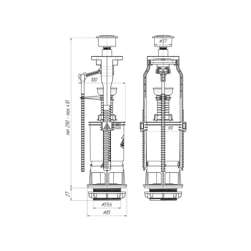 ANI-plast Зливний механізм бачка унітазу WC7030M кнопка метал, хром