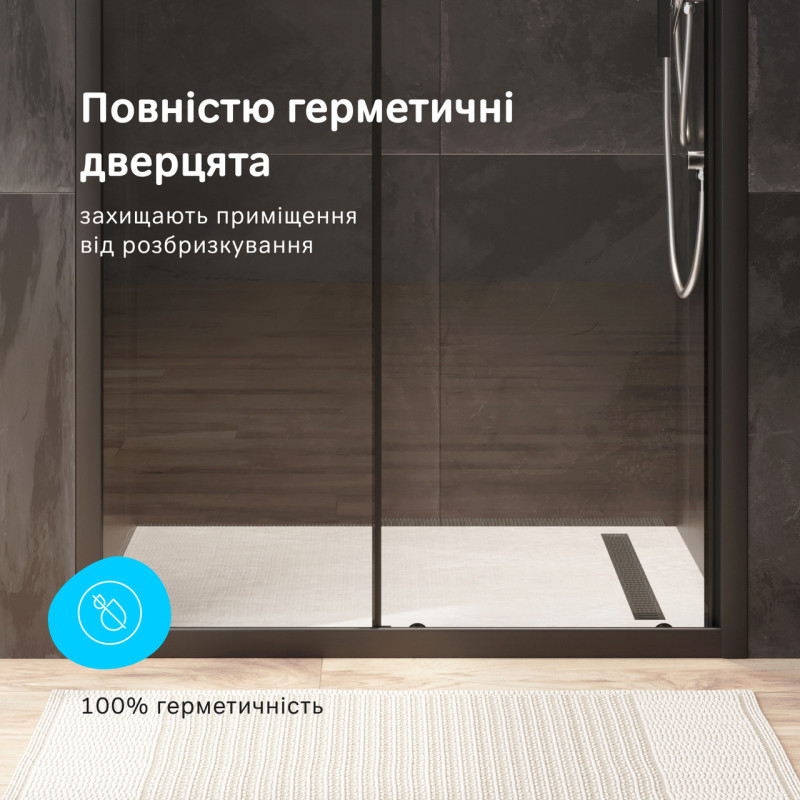 Двері душові 100х195, скло прозоре, профіль чорний матовий AM.PM Gem W90UG-100-1S-195BT
