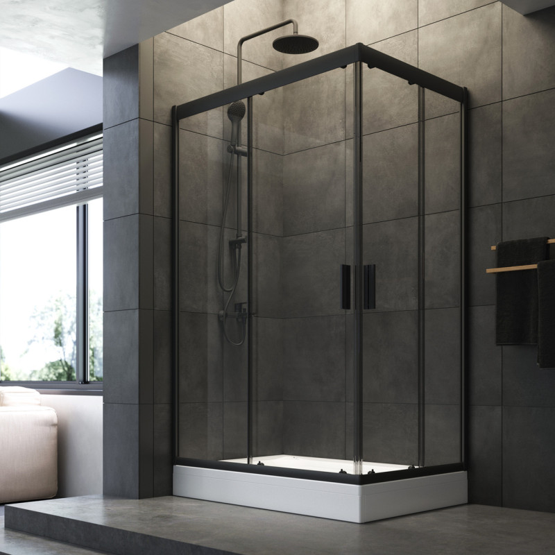 Душове огородження Square Slide AM.PM Gem 120×80 см, прозоре скло, чорний матовий профіль W90UG-403-120280-BT