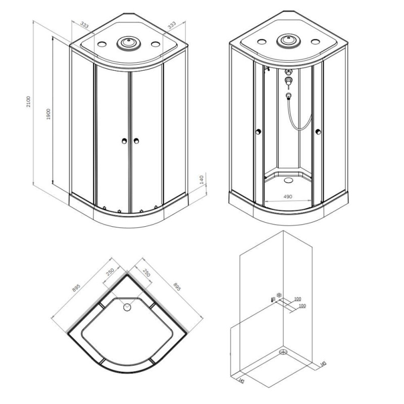 Кабіна душова 90x90, 1/4 кола, профіль мат.чорний, скло прозоре W94C-401-090BT AM.PM X-Joy