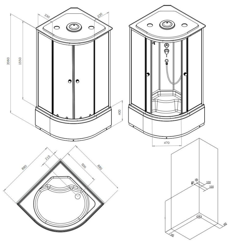 Кабіна душова 90x90, 1/4 кола, профіль мат.хром, скло прозоре W94C-401A-090MT AM.PM X-Joy