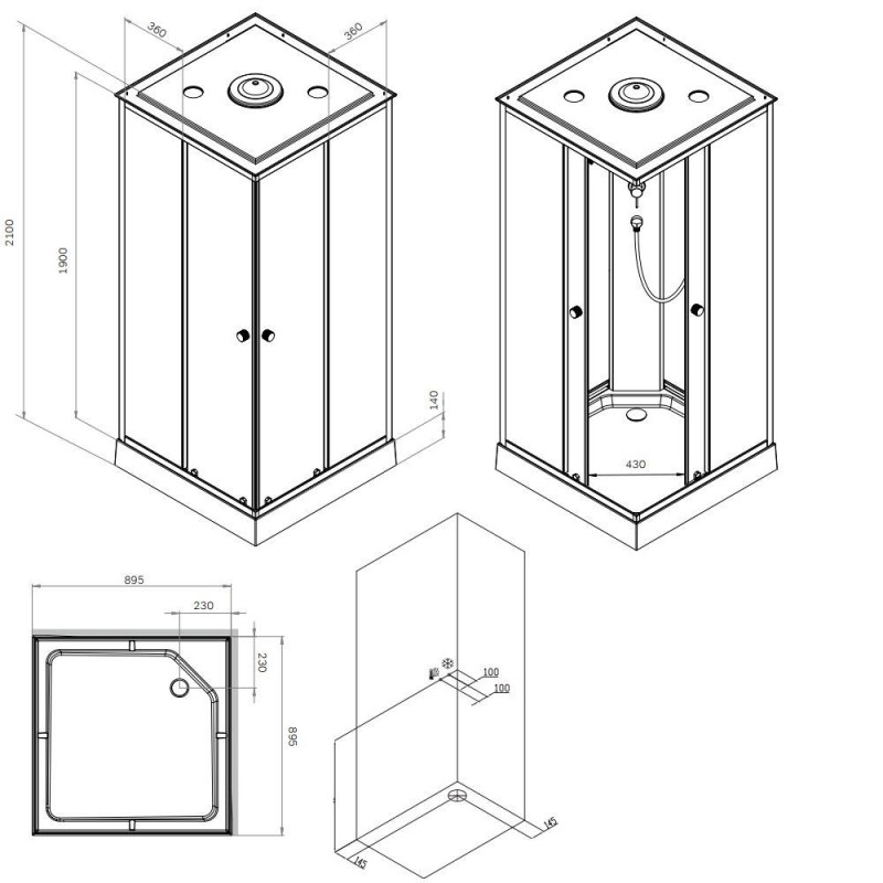 Кабіна душова 90x90, профіль мат.хром, скло прозоре W94C-403-090MT AM.PM X-Joy