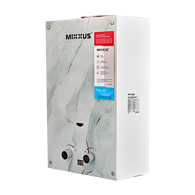 Газова колонка MIXXUS GWH-0510 BASIC GLASS димохідна 10 л/хв (панель зі скла з малюнком) (WH0026)
